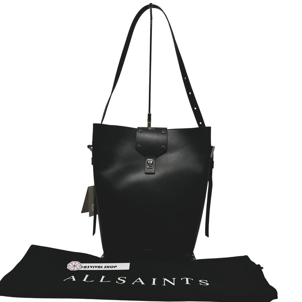 New AllSaints Miro Black Leather Crossbody Shoulder Bucket With Dust Bag- NWT - Picture 7 of 12